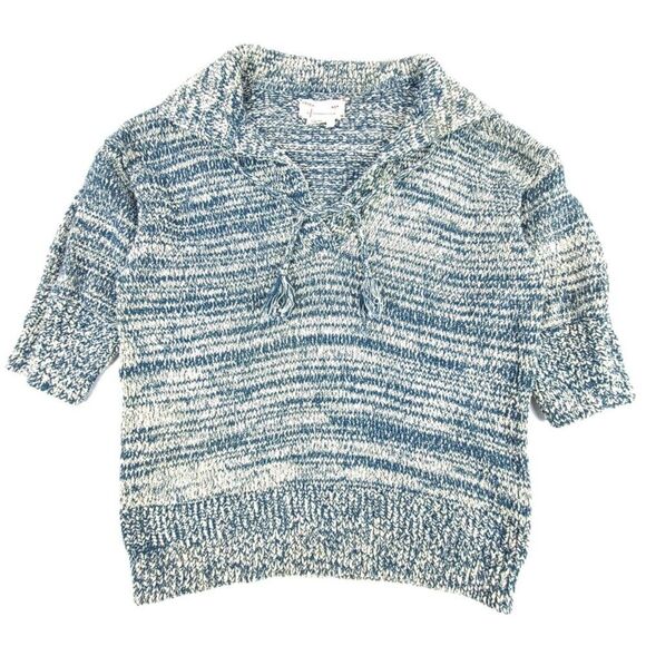 ANTHROPOLOGIE Carlotta Knit Pullover 3/4 Sleeve Tassel Sweater Women Medium Blue - Picture 1 of 7